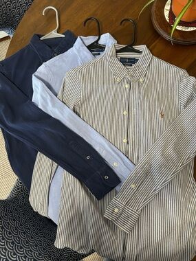 Ralph Lauren Navy, Light Blue & White Striped Button-Down Shirt Trio